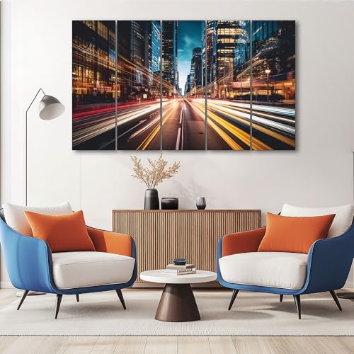 Image of The Castle Decor Fast moving city painting with frame 5 Big Size (27x48) Wall Art for living room,Bedroom,Drawing room,Hotels-Wooden Framed-Digital Painting
