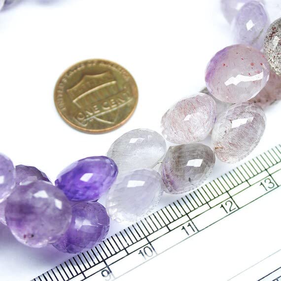 Améthyste violette facettée en oignon perles de quartz rutile pour joaillerie fine