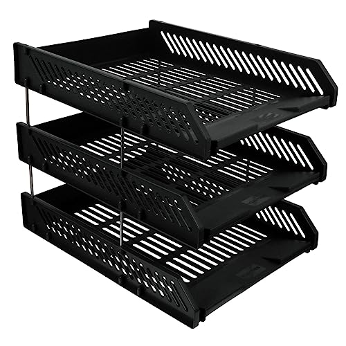 Housoutil 3-tier File Shelf Sturdy Paper Storage Shelves Letter Folder Tray Pp Material Great for Bills Magazines Documents Folders Books Desktop Organizer
