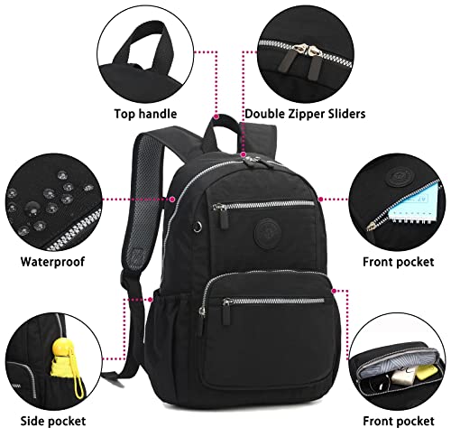 KAIERWOKE-Small-Nylon-Backpack-Casual-Lightweight-Daypack-Backpacks-for-Women-Black
