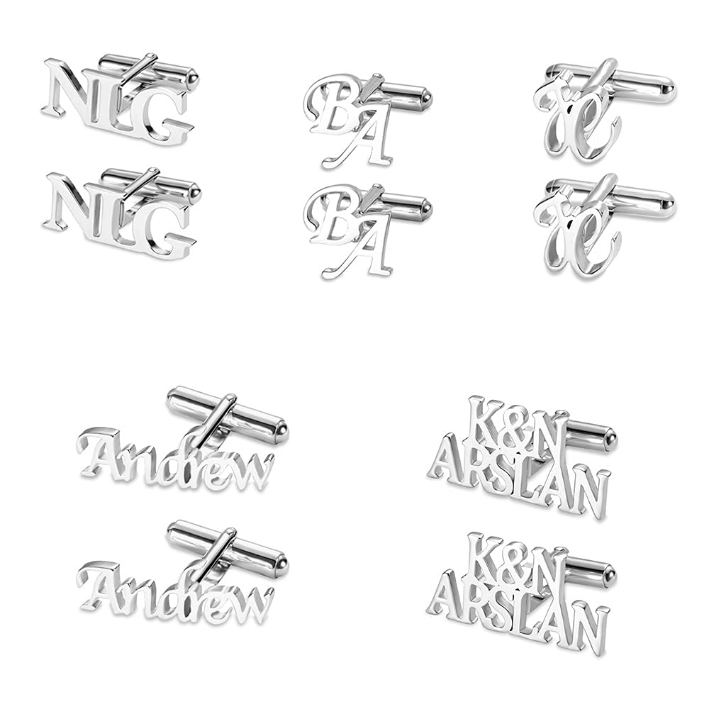 Custom Name Cufflinks Silver Men's Cufflinks Gift for Him - Personalized Wedding Initial Cufflinks for Men Father's Day Gift for Dad