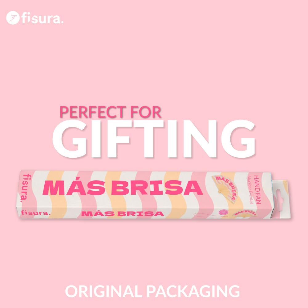 Fisura-Wachlarz drewniany z napisem “Más brisa”, różowy wachlarz ręczny z falami i zawieszką, lekki dodatek na lato i gorące dni 42,5 x 23 cm