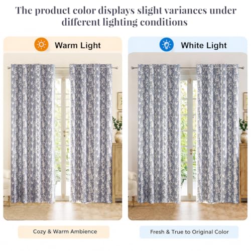 Image of HOKIPO Luxe Foliage Foil Printed Curtains 7 Feet Long Set of 2, Steel Grey