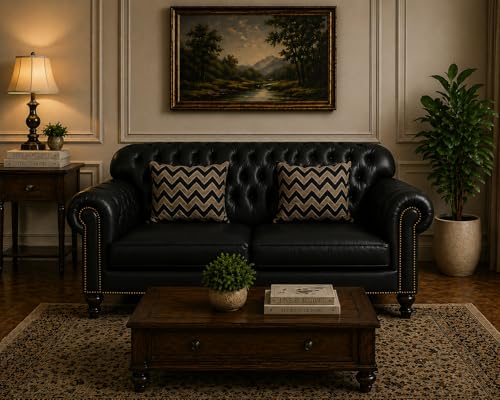 Image of Luxury Sofa Set Luxury Chesterfield Sofa in for Home Living Room & Office (Highback 2 Seater Black)