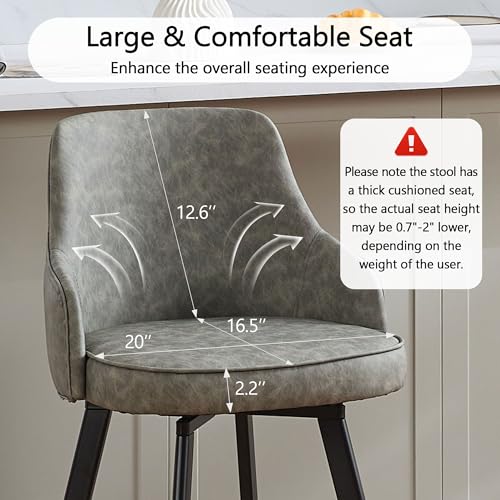 Image of Counter Height Bar Stools Set of 3 with Back, Faux Leather Swivel Bar Chair