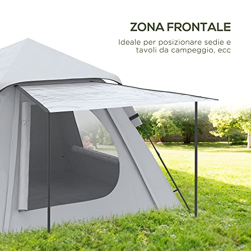 Outsunny Tenda Da Campeggio Da 2-3 Persone Con Veranda E Finestre, Tenda Da Trekking Con Porta Con Cerniera E Gancio Superiore, 210X210X150 Cm, Argento - 4