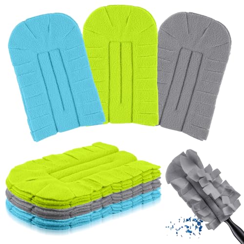 Image of Zubebe 3 Pcs Reusable Duster Refills Fleece,Blue, Green, Gray | Soft Polyester Fiber Flat Duster Refill Multi Surface Washable Cleaning Pad Tools for Home, Blinds, Car, Pet, Furniture, Fans