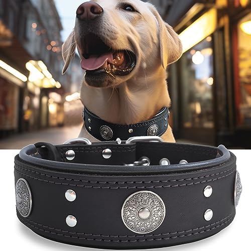 Leather Dog Collar For Large Dogs - Heavy Duty, Wide, Adjustable Training Collar For Doberman, Boxer, XL Breeds