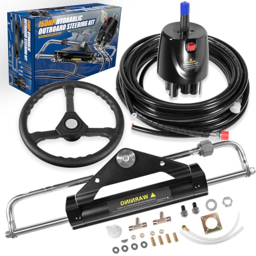 150HP Outboard Hydraulic Steering Kit with 13 Steering Wheel Helm Pump Cylinder & 26.8ft Cuttable Hoses for Yamaha/Honda/Suzuki/Mercury Engines Corrosion-Resistant Bi-Directional Locking System
