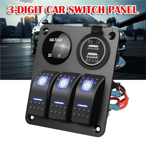 Panneau de commutation 12V/24V avec 3 interrupteurs à bascule et double chargeur USB pour bateau - 2