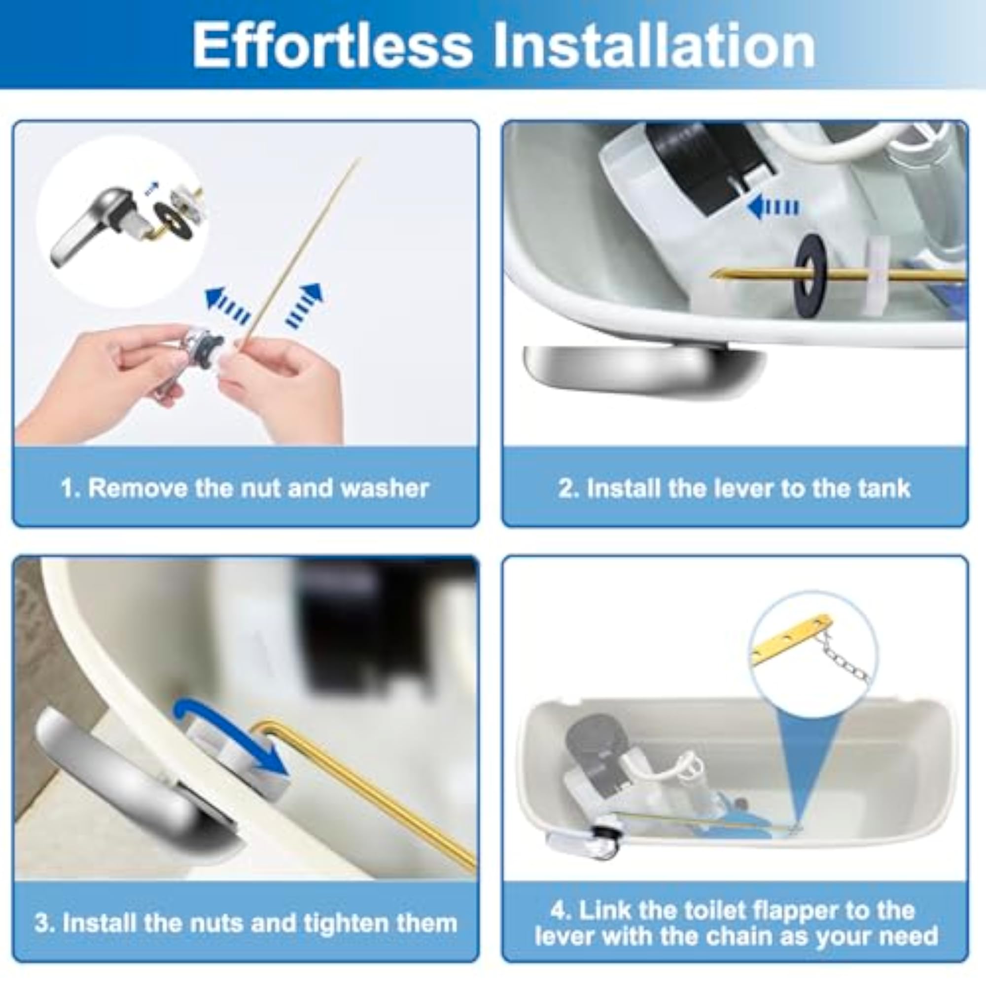 Universal Toilet Flush Handle Kit with Zinc Alloy Lever