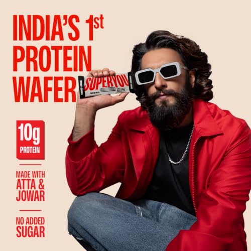 Image of SuperYou Cookies & Cream Protein Wafer Bars (Pack of 10)|10g Protein, 3g Fiber, No Added Sugar|Yeast Fermented Protein|Energy Bars|Crunchy Wafer Bar|100% Vegetarian|No Palm Oil|400g