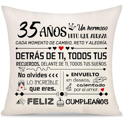 Imagen de 35 Años Cumpleaños Funda de Cojín Regalo para Mujer Hombre Mamá Papá Hija Hijo Hermana Hermano Sobrina Amigas Amigos Tía Regalos del Inspirador 35 Años Feliz Cumpleaños Regalos Funda de Almohada