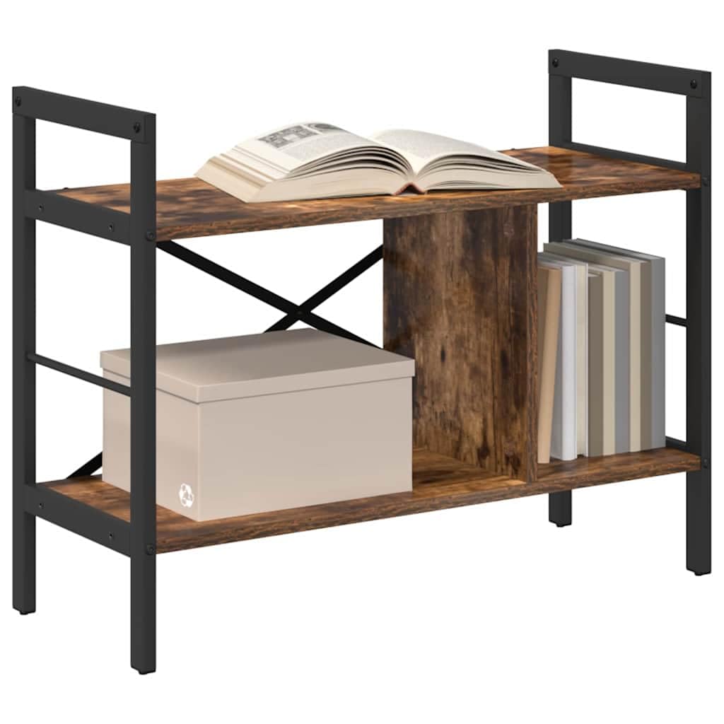 Libreria 3 Ripiani 75x30x58,5 cm Legno Ingegnerizzato Acciaio | Scaffale autoportante industriale rovere fumé per soggiorno studio o ufficio con piedini regolabili.