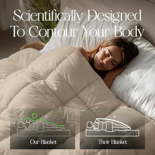 Image of HomeSmart Weighted Comforter Queen Size 40lbs - 3 X More Fluffy Than A Weighted Blanket, Breathable Soft Fabric, Heavy, Light Beige