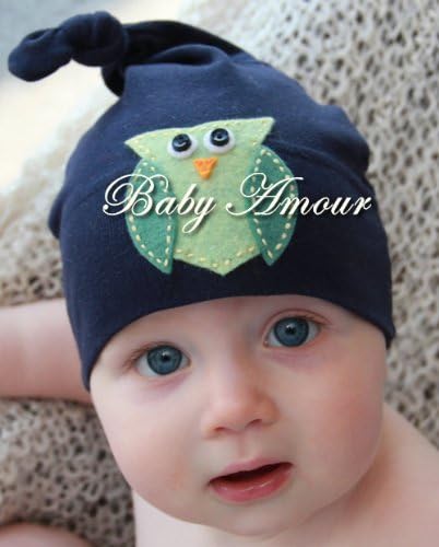 Baby Green Owl Blue Hat Infant Cap Newborn Cotton