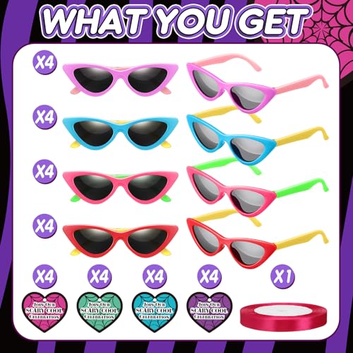 Kingdder 16 Pack Halloween Cat Eye Sunglasses Kpop Party Favors Monster Party Supplies Pink Purple Blue Red for Girl Neon Retro Rave Outfits Scary Sweet Birthday Decorations Cosplay Costume Props3