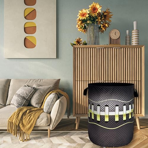 Image of Grey Baseball Laundry Basket Oxford Cloth Hamper 18.9x16.5 Inch | Foldable With Handle Tote Bag Sports Theme Laundry Hamper Clothes Storage Bucket Toy Organizer For Bathroom /Laundry /Bedroom