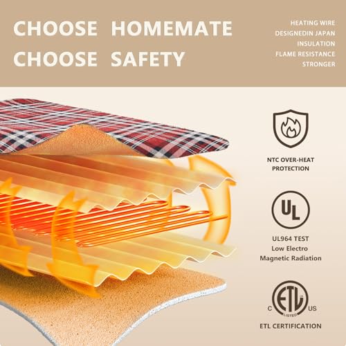 Homemate Electric Blanket Heated King Size - 100“x90“ Ultra Soft Cozy Flannel Heating Blanket with 10 Fast Heat Levels 8 Hours Auto Off Over-Heated Protection ETL Certification Keep Warm in Home