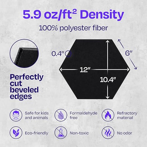 Image of Acoustic Panels 12-Pack Soundproof Wall Panels 12 inchX10.4 inchX0.4 inch Sound Panels High Density Sound Dampening Panels - [Deep Black Hexagon]