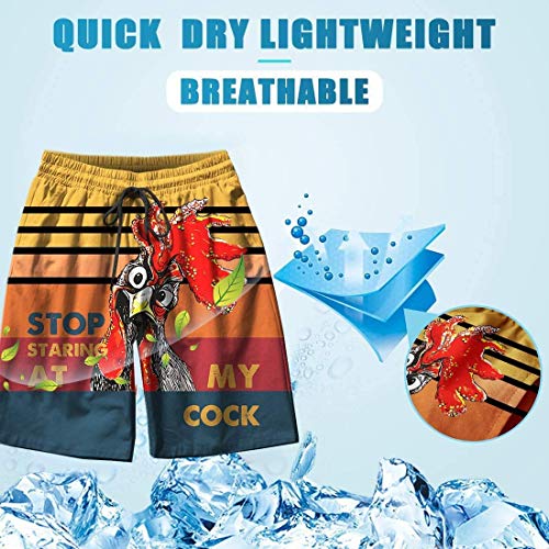 Ezyes Men's Funny Swim Trunks Stop Looking At My Cock Swim Trunks Quick Dry Beachwear Shorts Mesh Lining With Pockets Medium #TOP6