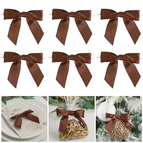 AIMUDI Brown Bows 3.5 Satin Ribbon Bows for Crafts Premade Bows with Twist Ties for Christmas Cake Pop Candy Apple Small Bows for Gift Wrapping Wedding Decor 50 PCs