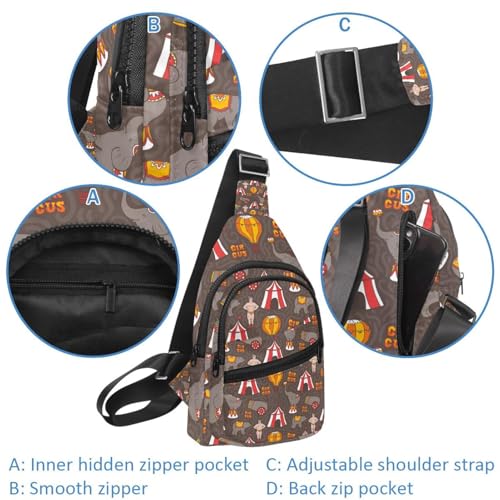 Bolsa para el pecho de hombre Circus Elephant Bear impermeable y compacta 4