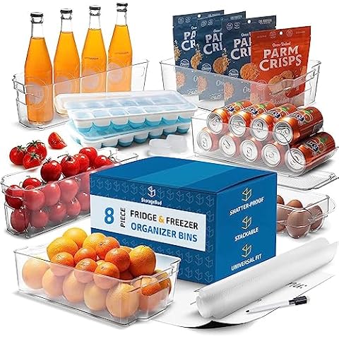 STORAGEBUD Fridge Organizer - 8 Pieces refrigerator organizer bins - Pantry Organization and Storage for Fridge & Refrigerator- BPA Free Freezer Organizer Bins Cover
