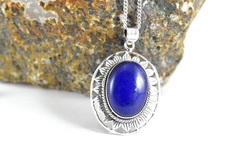 Collier ovale en argent sterling 925 et lapis-lazuli véritable