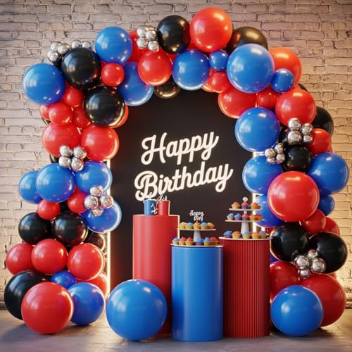 Image of Red Blue Black Balloons, 60PCS Red and Blue Party Balloons, 12Inch Metallic Silver Balloons Dark Red Blue Confetti Balloons for Boys Birthday Graduation Baby Shower Party Decorations