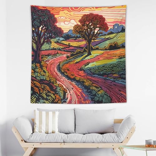 Tapisserie murale paysage dessiné à la main en tissu léger