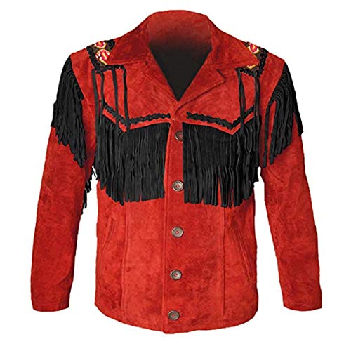 Image of LEATHERAY Western Leather Jackets for Men Cowboy Leather Jacket and Fringe Beaded Coat Suede Leather shirt