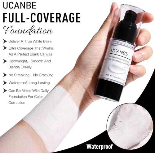 UCANBE Red Halloween Makeup Kit – Clown Vampire Joker Demon Makeup Set for SFX Costume Cosplay with Eyeshadow Palette, White Foundation, Red Liquid, Black Eyeliner, Setting Powder & Sponges - Image 5