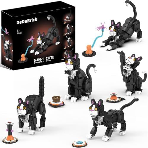 DeDaBrick Tuxedo Cat Building Set, 5-in-1 Creative Cat Toy for Kids Ages 8+