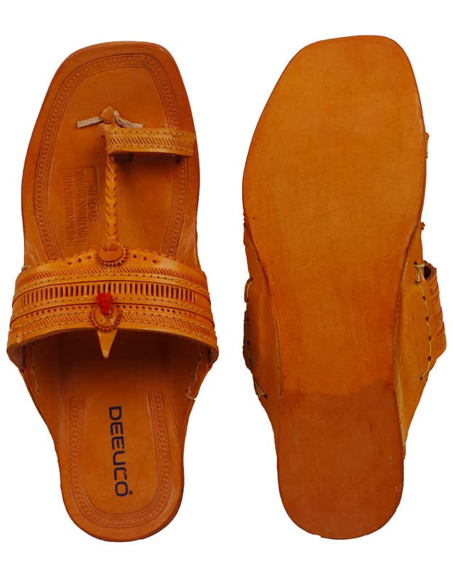 Image of Men's Orange Original Leather Kolhapuri Chappal