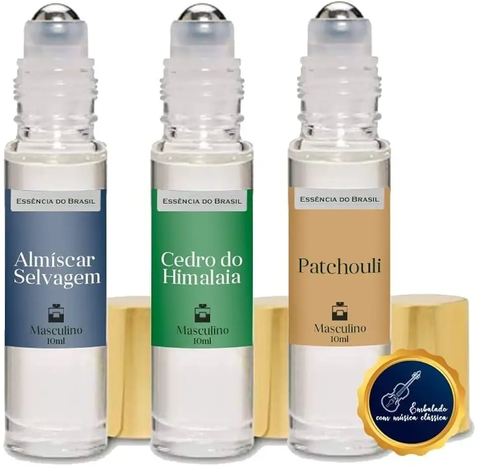Kit 3 Perfumes Roll On 10ml - Patchouli, Almíscar E Cedro