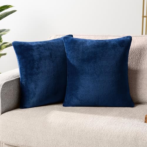 PAVILIA Navy Blue Throw Pillow Covers 18x18 Set of 2, Decorative Pillow Cases for Bed Sofa Couch, Boho Aesthetic Accent Decor Cushion for Bedroom Living Room, Velvet Square Euro Sham Covers, Dark Blue