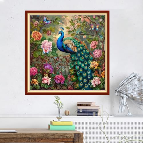 Image of Magxvouy Cross Stitch Kits Stamped Full Range of Embroidery Kits,Cross Stitch Patterns Needlework Kits for Beginners 11CT Printed Kits&Peacock Butterfly 18x18 inch