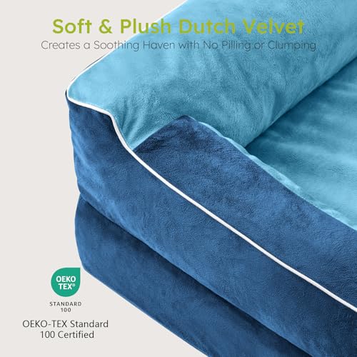 Image of CWAWZ Extra Large Dog Bed, Orthopedic Dog Bed with Cooling Gel Memory Foam, Waterproof XL Pet Bed with Removable Washable Cover, 42 inch Pet Sofa Couch Dutch Velvet with Bone Toy, Navy Blue