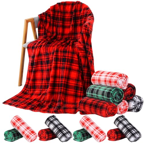 Buryeah 32 Pcs Christmas Buffalo Plaid Blankets Throws Bulk, 60 x 50 Inches Soft Cozy Flannel Blanket Warm Checkered Throws for Sofa Bed Couch Car Homeless Winter Travel Home Decor