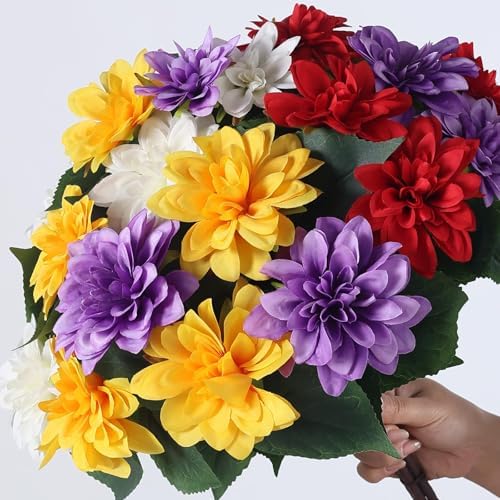 8 Bundles 17"Artificial Dahlia Flowers for Outdoor Decor(Mixed Color) — view 5