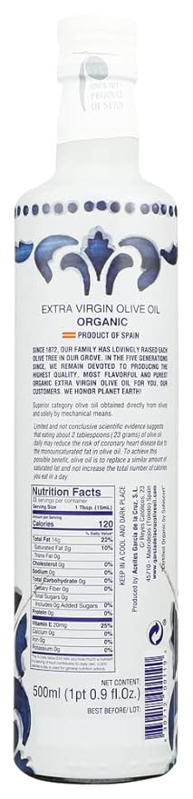 Aceite de Oliva Extra Virgen Orgánico GARCIA DE LA CRUZ 16.9 Fl Oz miniatura 4