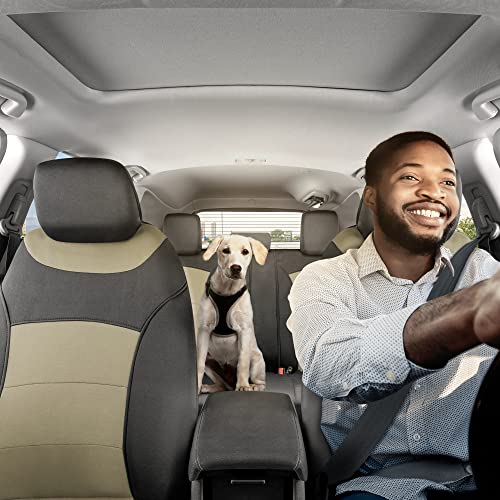 BDK carXS Turismo Car Seat Covers Full Set, Beige Two-Tone Front Seat Covers with Split Rear Bench Back Seat Cover, Automotive Seat Covers for Trucks SUV Van Auto by BDK - Image 3