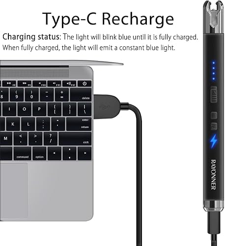 Miniatura 4 de RAYONNER Encendedor eléctrico para velas, encendedor recargable USB ARC (1 paquete, gris)