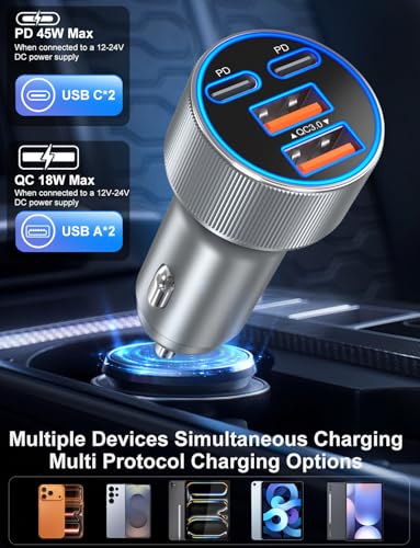 90W Car Charger USB C, Dual 45W Super Fast Charging Car Phone Charger - image 2