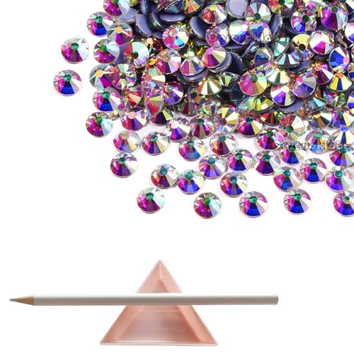 1440 Pack Hotfix Rhinestones, Careuoklab Flatback Round Gems Glass Stones Crystal Rhinestones for Crafts Clothing Dance Costumes Shoes Bag Decoration (Crystal AB, SS20)