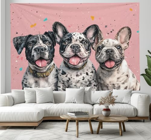 Tenture murale bouledogue français : tapisserie géante 230x180 cm blanc et brun