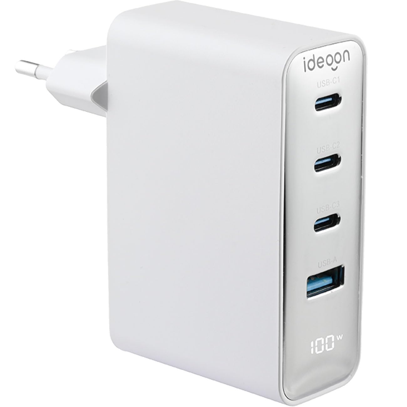 ideoon 2er-Set 100W GaN III USB-Ladegerät mit 4 Ports, 3X USB-C & 1x USB-A, Schnellladegerät mit LED-Display, PD, feuerfestes Gehäuse, für Laptop und Handy