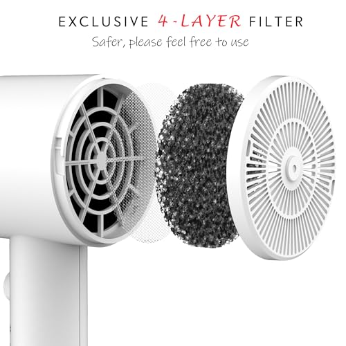 Image of AINA Hair Dryer with Diffuser,Comb Full-Featured Blow Dryer 110V(White) | 3 Heat /2 Speed;Cold shut button;Lightweight;Compact Size;High Temp;Low Airflow;Same Results;Less Expense