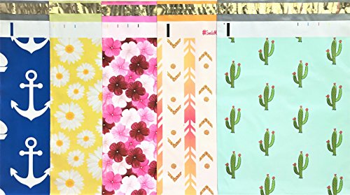 Designer-Poly-Mailers-10x13-Sample-Variety-Pack-Anchor-Daisy-Hibiscus-Arrow-Cactus-Pink-Mint-Aloha-Watermelon-Flamingo-Pineapple-Printed-Self-Sealing-Shipping-Poly-Envelopes-Bag-30-Pcs